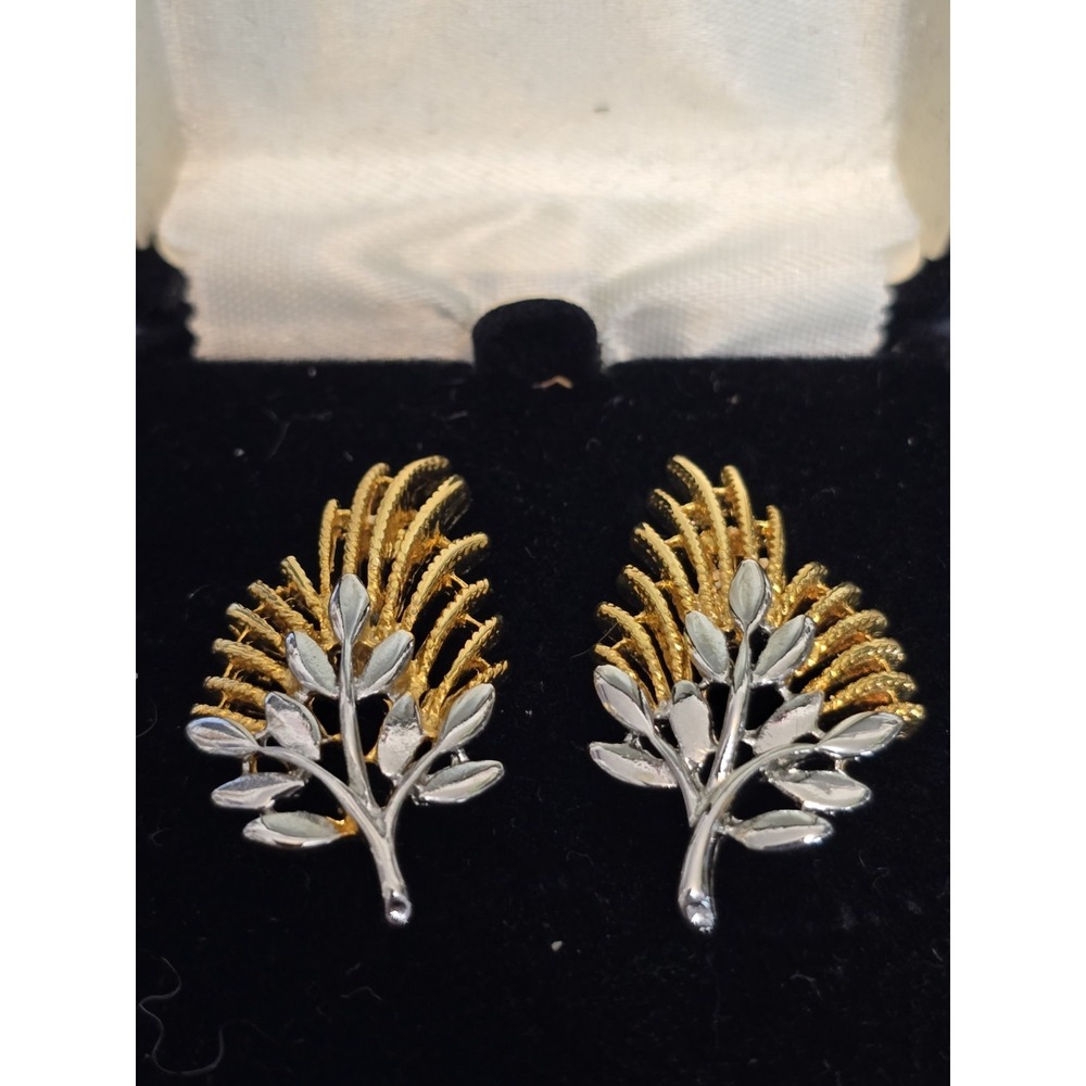 Vintage House of Nikolas‎ Earrings two tone Stud spray Gold/Silver tone with box